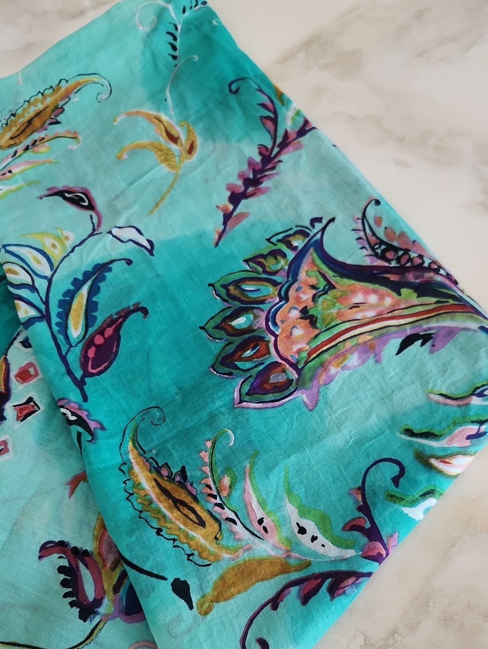 Turquoise Floral Paisley Wrap, Cover Up, Shawl, Pareo..from Positano